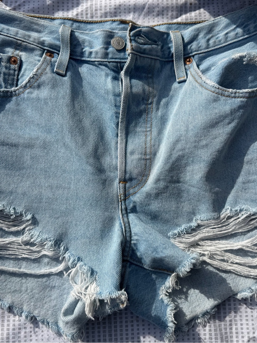Light Blue Distressed Denim Shorts - Women Levi’s Button